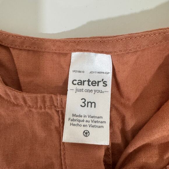 Carter’s Brown Linen Tank Romper Size 3 Months - Picture 2 of 3